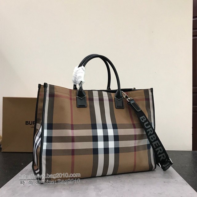 Burberry專櫃新款包包 巴寶莉棉質格子風格托特包手提包 貝爾特包  db1227